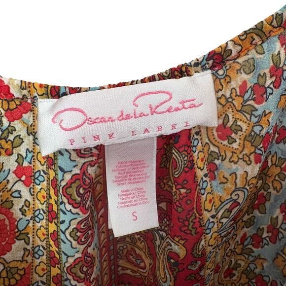 Oscar de la Renta 90s red blue floral boho adjustable strap sheer dress SIZE S - Picture 3 of 5